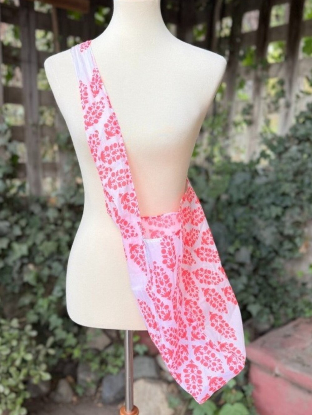 Free People Movement Tote White & Coral Printed Reusable Tote Bag